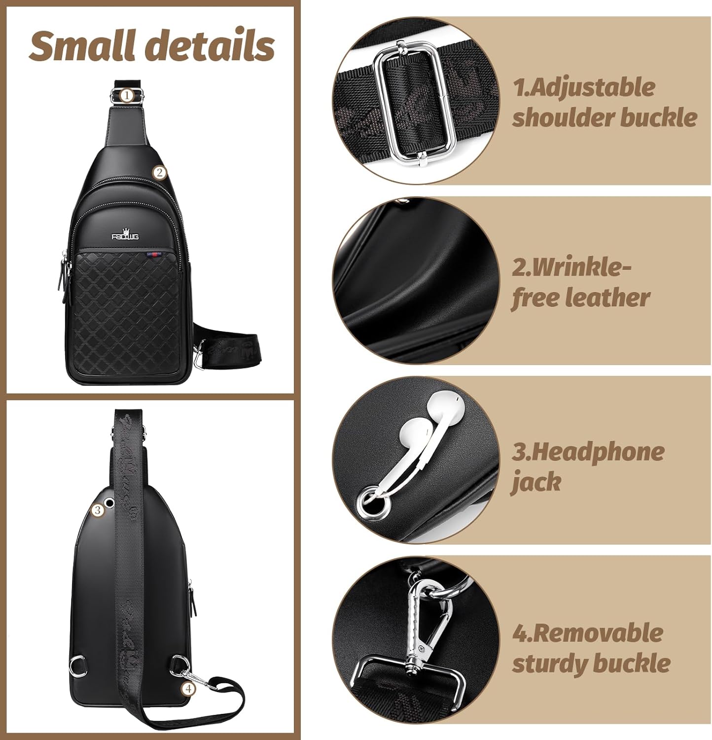 FSD.WG sling Backpack for Men Chest Bag Crossbody Shoulder Bags Travel Bag Purse for Men with Water Resistant