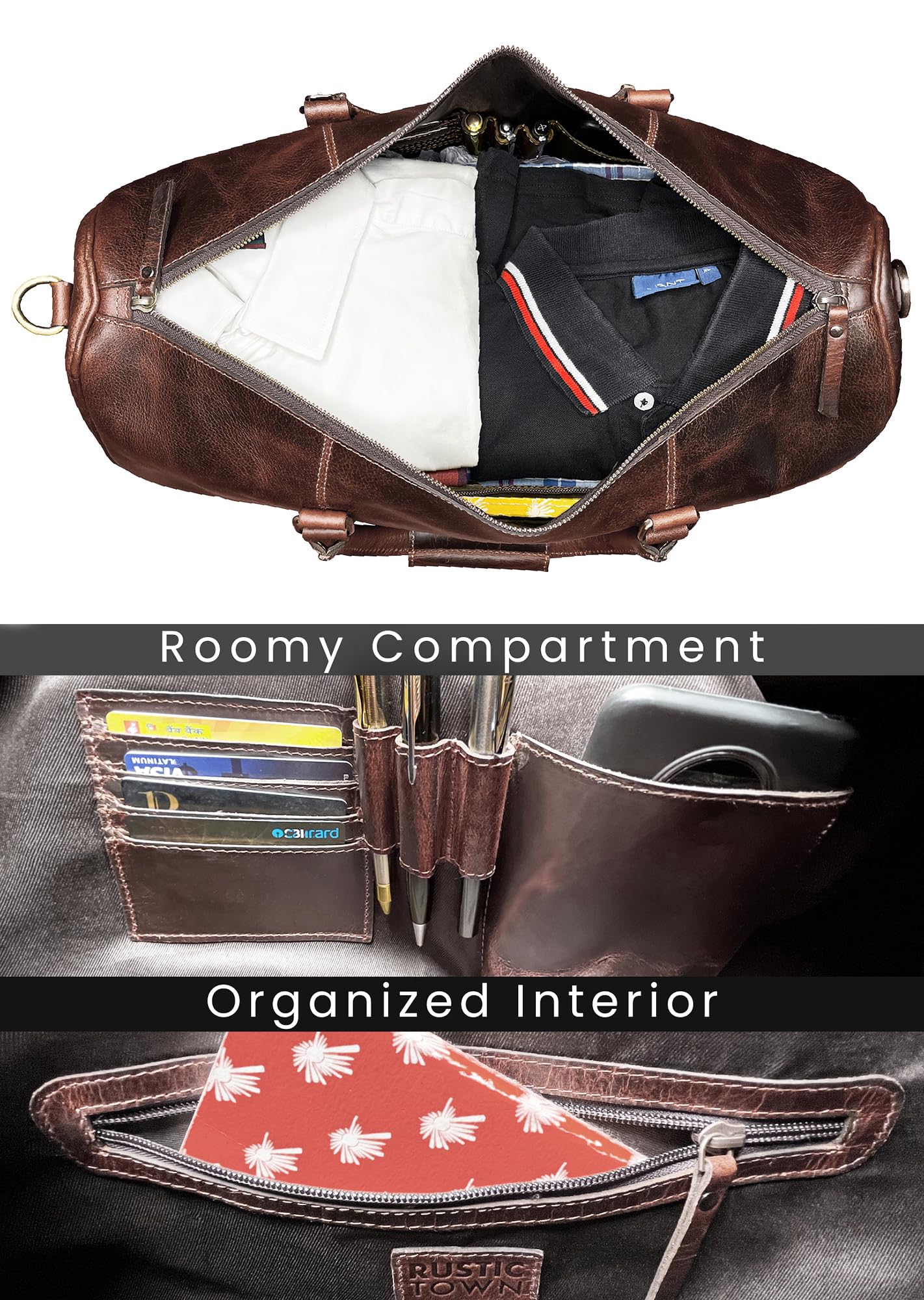 Leather Duffle Bag for Men - Full Grain Leather Travel Bag - TSA Approved Carry On Weekender Overnight Duffel Bag (Brown, 20 inch)