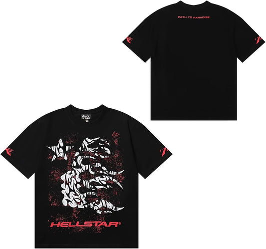 URBN GEN HELLSTAR Streetwear Fashion T-Shirt (US, Alpha, Medium, Black)
