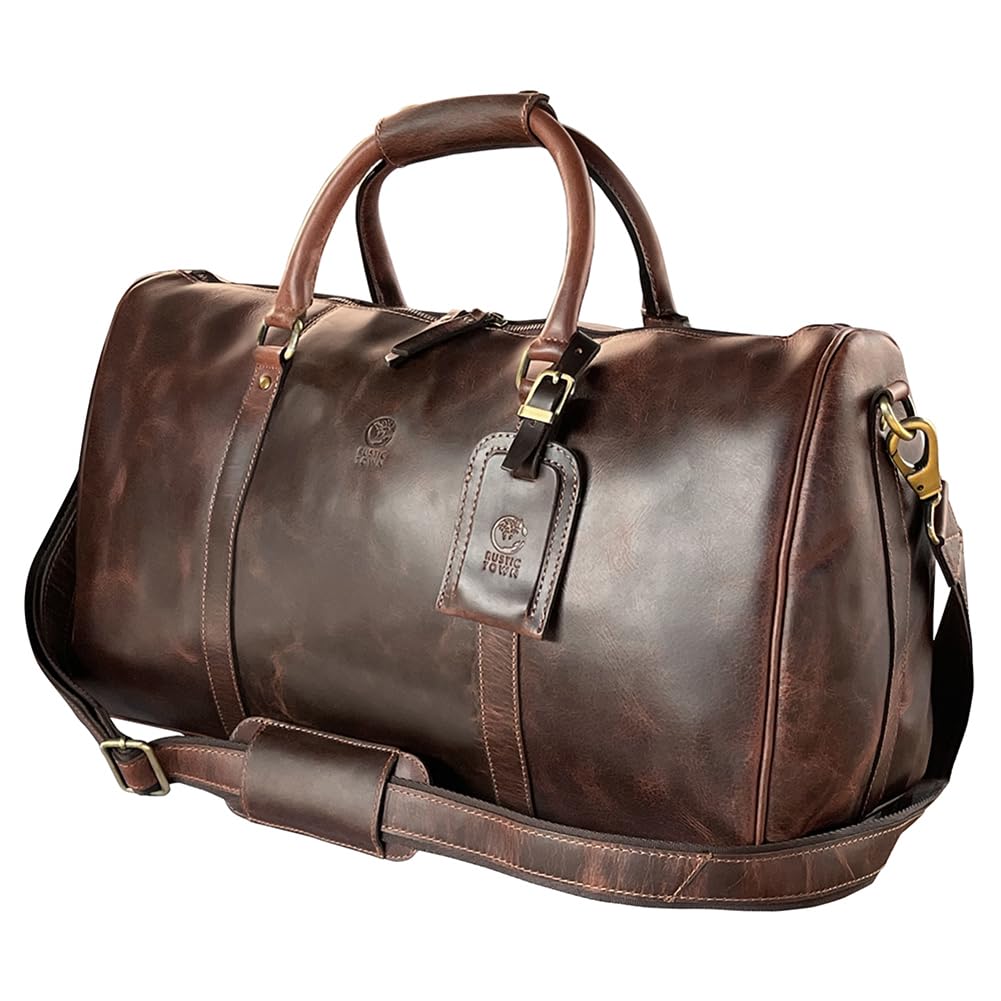 Leather Duffle Bag for Men - Full Grain Leather Travel Bag - TSA Approved Carry On Weekender Overnight Duffel Bag (Brown, 20 inch)
