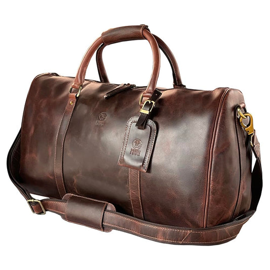 Leather Duffle Bag for Men - Full Grain Leather Travel Bag - TSA Approved Carry On Weekender Overnight Duffel Bag (Brown, 20 inch)