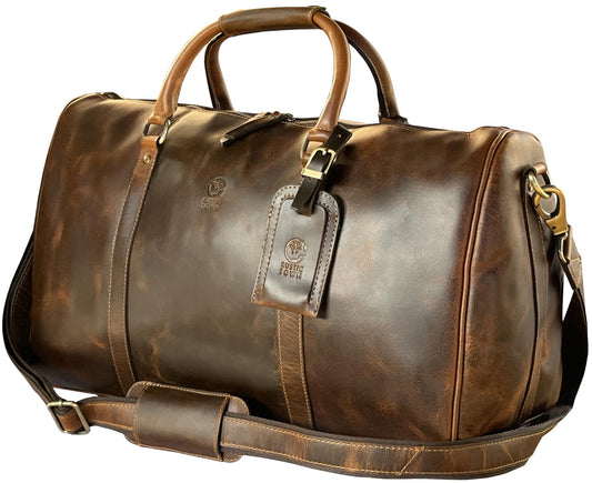 Leather Duffle Bag for Men - Full Grain Leather Travel Bag - TSA Approved Carry On Weekender Overnight Duffel Bag (Brown, 20 inch)
