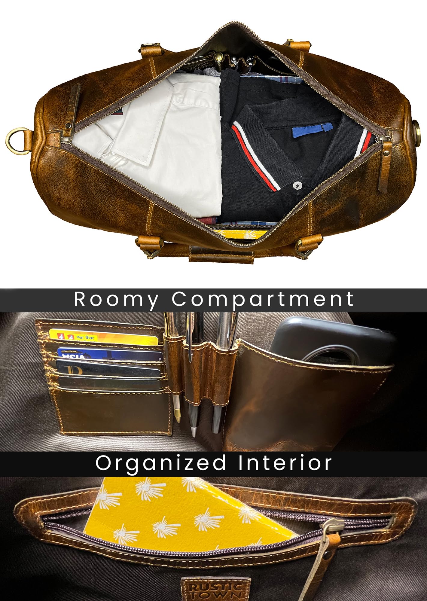 Leather Duffle Bag for Men - Full Grain Leather Travel Bag - TSA Approved Carry On Weekender Overnight Duffel Bag (Brown, 20 inch)