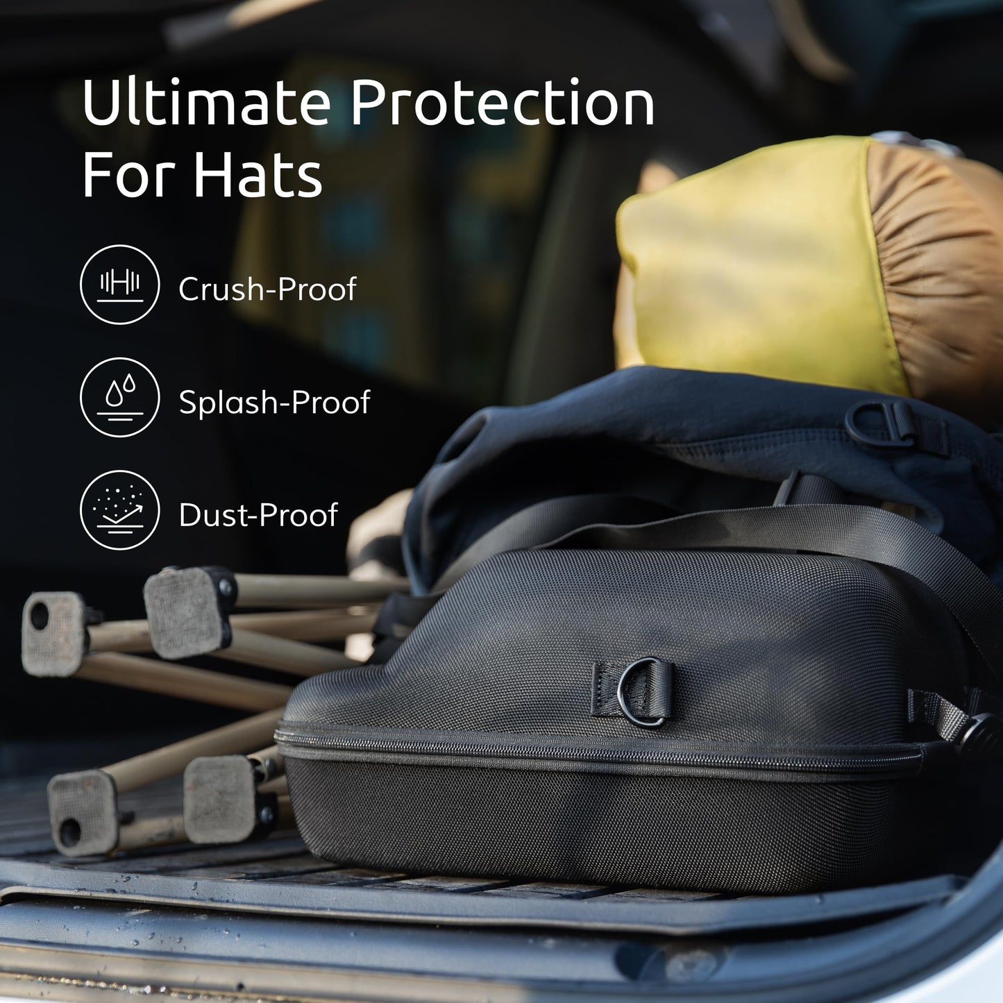 Hard Hat Travel Case – Storage for Baseball Caps with Carrying Handle and Adjustable Shoulder Strap, Hat Organizer Protects up to 6 Hats, for Travel and Home Storage (Black)