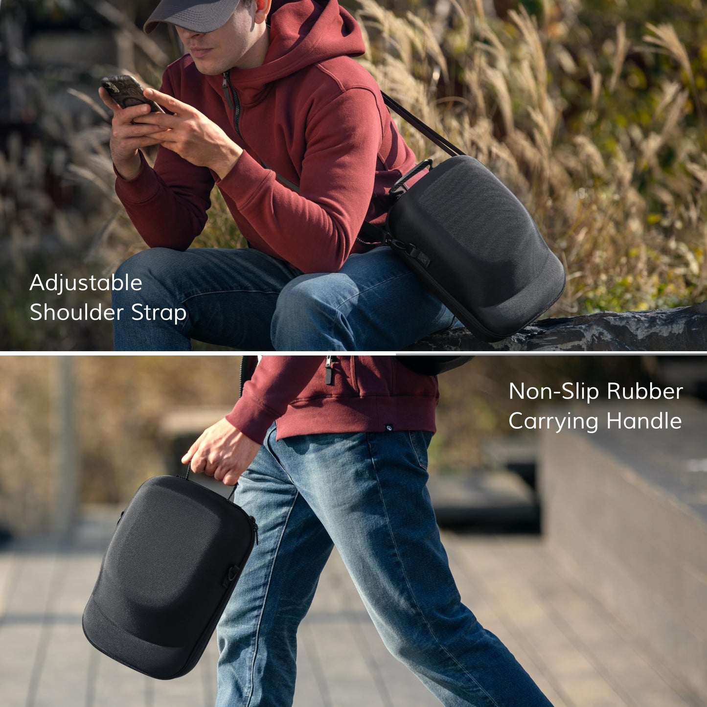 Hard Hat Travel Case – Storage for Baseball Caps with Carrying Handle and Adjustable Shoulder Strap, Hat Organizer Protects up to 6 Hats, for Travel and Home Storage (Black)